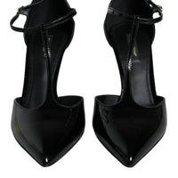 Dolce & Gabbana Black Patent Leather T-strap Heels Pumps Shoes