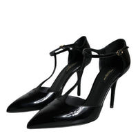 Dolce & Gabbana Black Patent Leather T-strap Heels Pumps Shoes