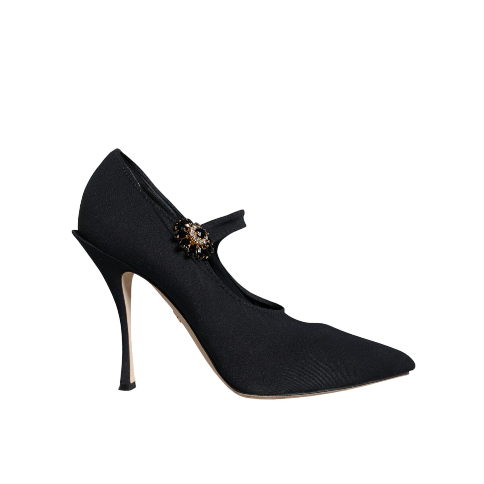 Dolce &amp; Gabbana Black Mary Jane Jersey Crystal Pumps Shoes