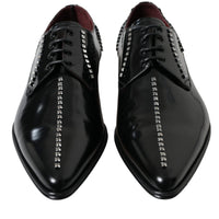 Dolce & Gabbana Black Leather Crystal Dress Formal Shoes