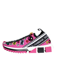 Dolce & Gabbana Pink Sorrento Crystals Low Top Sneakers Shoes