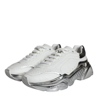 Dolce & Gabbana White Silver Daymaster Leather Sneakers Shoes