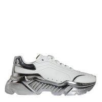 Dolce & Gabbana White Silver Daymaster Leather Sneakers Shoes