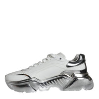 Dolce & Gabbana White Silver Daymaster Leather Sneakers Shoes