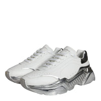 Dolce & Gabbana White Silver Daymaster Leather Sneakers Shoes