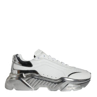 Dolce & Gabbana White Silver Daymaster Leather Sneakers Shoes