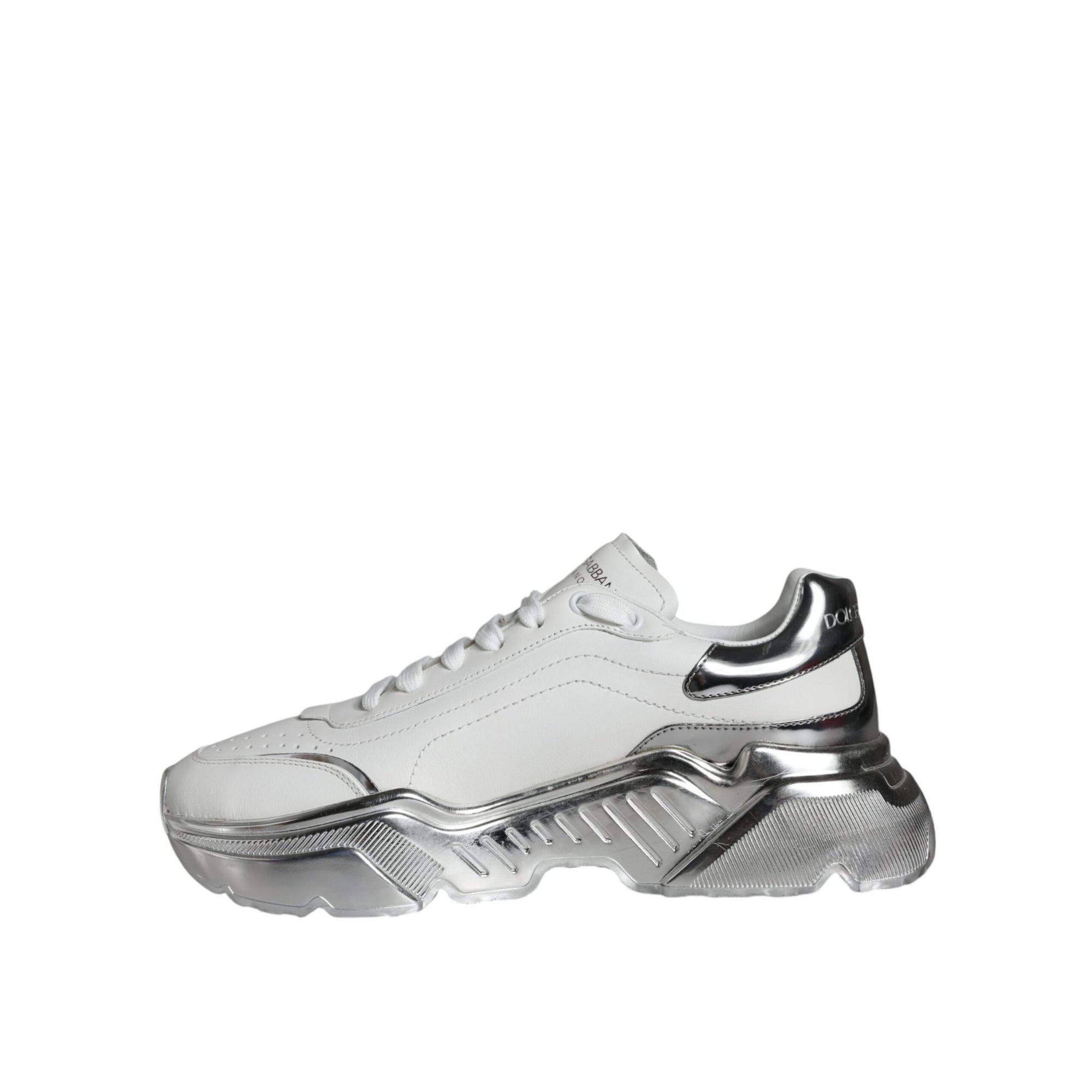 Dolce &amp; Gabbana White Silver Daymaster Leather Sneakers Shoes