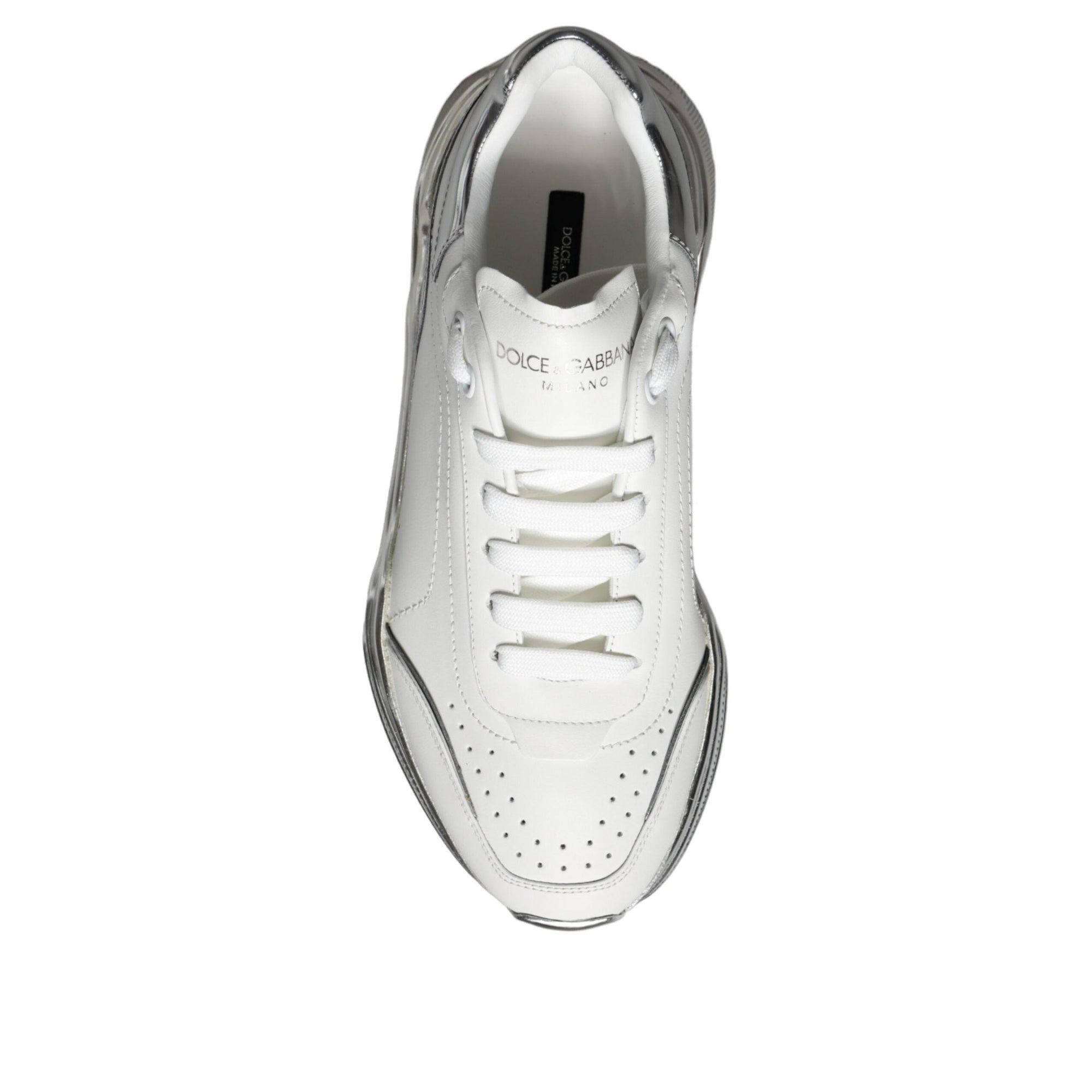 Dolce &amp; Gabbana White Silver Daymaster Leather Sneakers Shoes