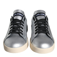 Dolce & Gabbana Silver Portofino Calf Leather Sneakers Shoes