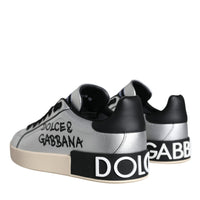 Dolce & Gabbana Silver Portofino Calf Leather Sneakers Shoes