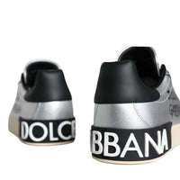 Dolce & Gabbana Silver Portofino Calf Leather Sneakers Shoes