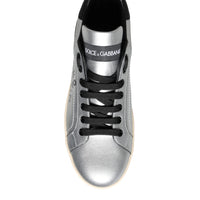 Dolce & Gabbana Silver Portofino Calf Leather Sneakers Shoes