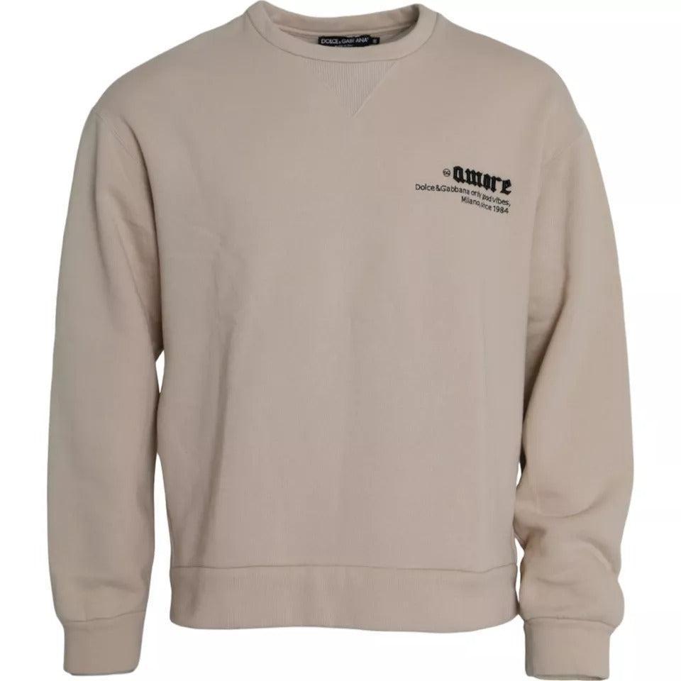 Dolce &amp; Gabbana Beige Cotton Crew Neck Sweatshirt Sweater