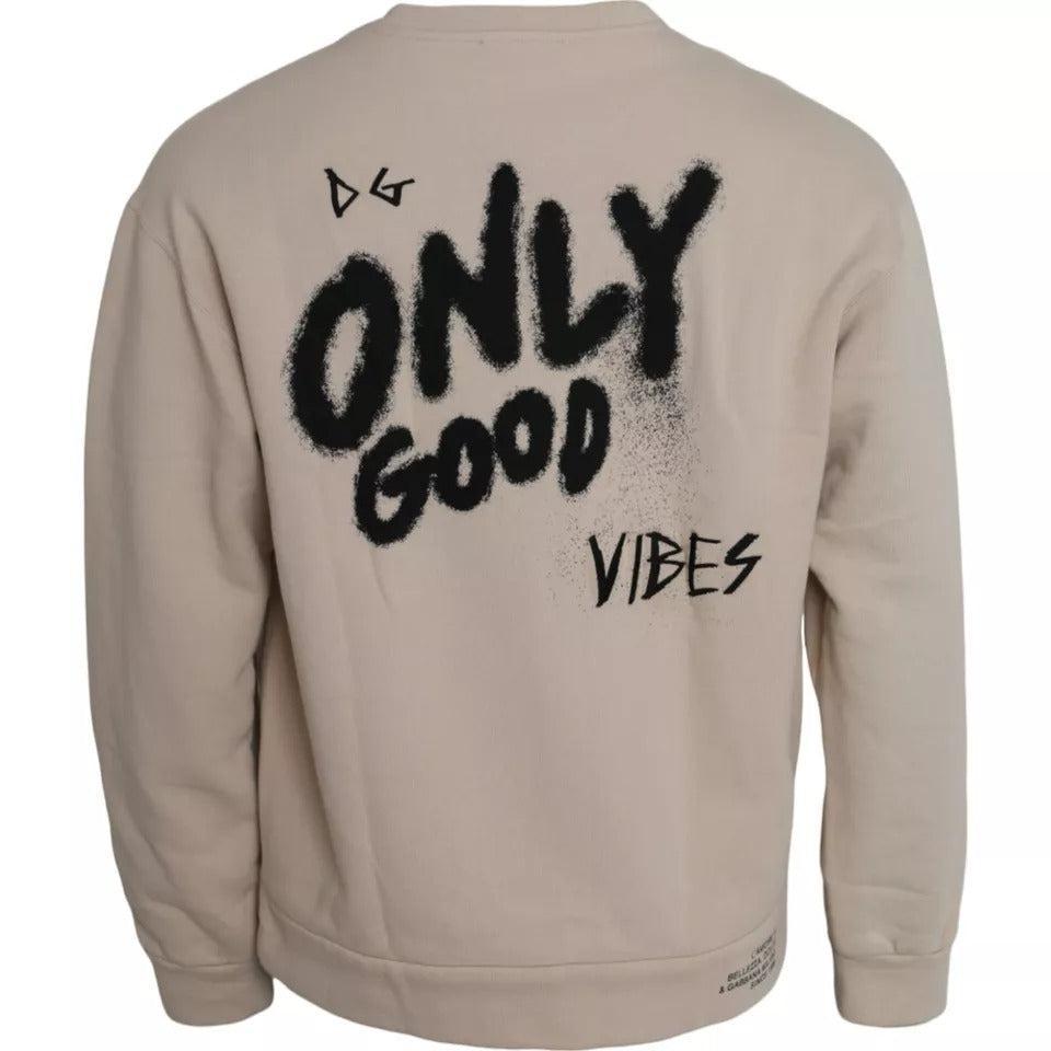 Dolce &amp; Gabbana Beige Cotton Crew Neck Sweatshirt Sweater