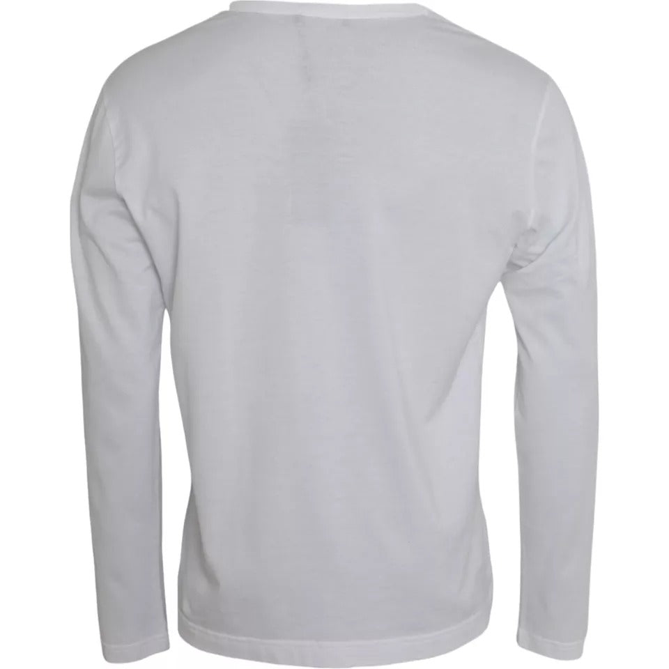 Dolce & Gabbana White Logo Cotton Crew Neck Pullover Sweater