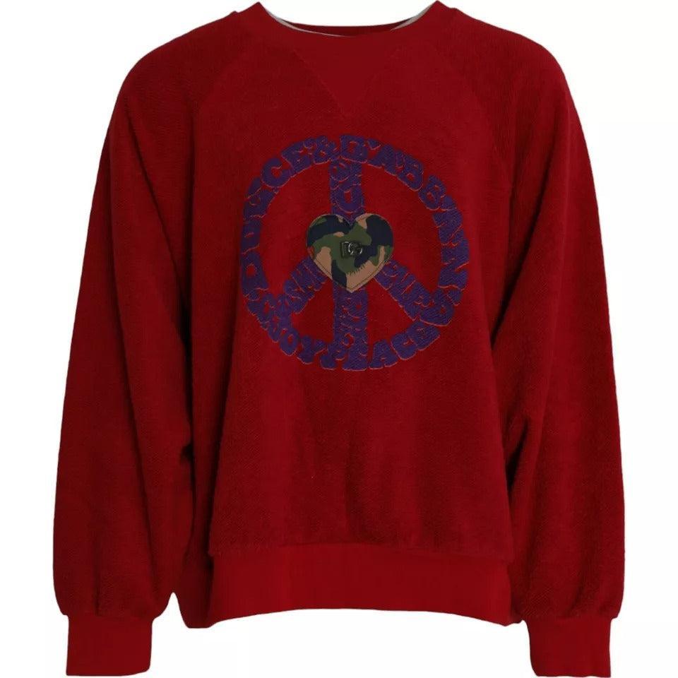 Dolce &amp; Gabbana Red Logo Cotton Crew Neck Pullover Sweater