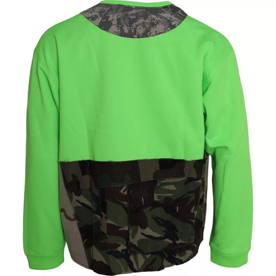 Dolce &amp; Gabbana Green Patchwork Heart Crew Neck Pullover Sweater