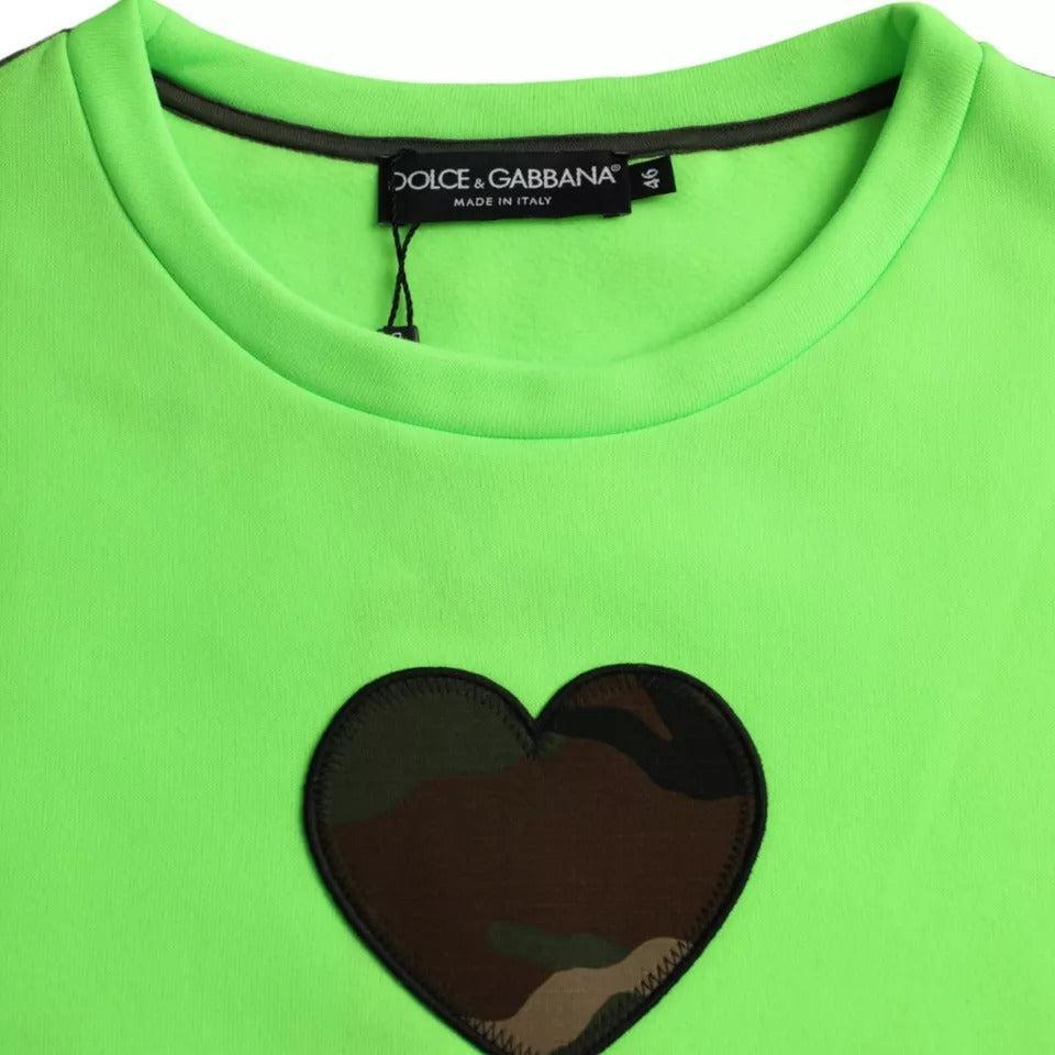 Dolce &amp; Gabbana Green Patchwork Heart Crew Neck Pullover Sweater