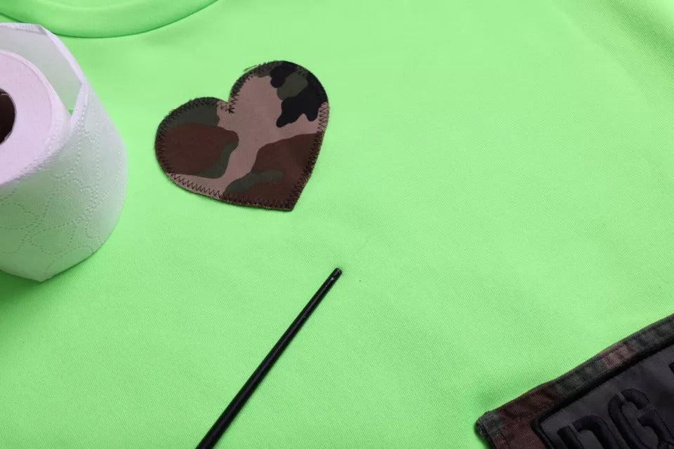 Dolce &amp; Gabbana Green Patchwork Heart Crew Neck Pullover Sweater