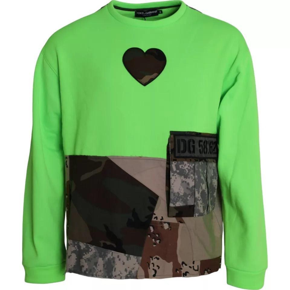 Dolce &amp; Gabbana Green Patchwork Heart Crew Neck Pullover Sweater