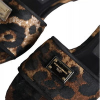 Dolce & Gabbana Brown Leopard Logo Slides Flats Sandals Shoes