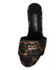 Dolce & Gabbana Brown Leopard Logo Slides Flats Sandals Shoes