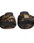 Dolce & Gabbana Brown Leopard Logo Slides Flats Sandals Shoes
