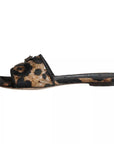 Dolce & Gabbana Brown Leopard Logo Slides Flats Sandals Shoes