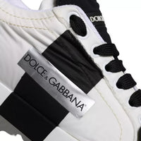 Dolce & Gabbana White Black Leather Low Top Women Sneaker Shoes