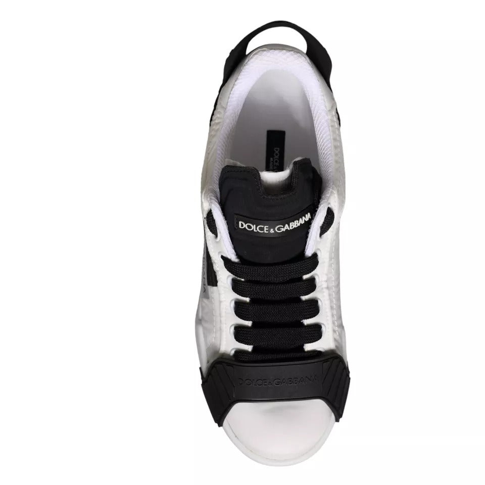 Dolce & Gabbana White Black Leather Low Top Women Sneaker Shoes