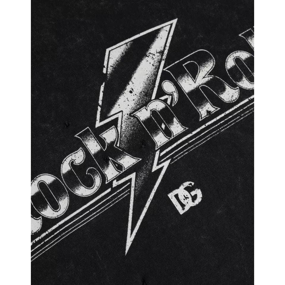 Dolce &amp; Gabbana Black Graphic Print Cotton Crew Neck T-shirt