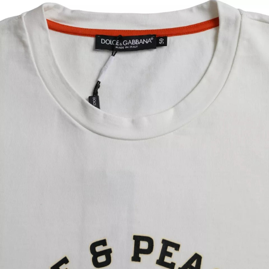 Dolce & Gabbana White Love & Peace Cotton Round Neck T-shirt