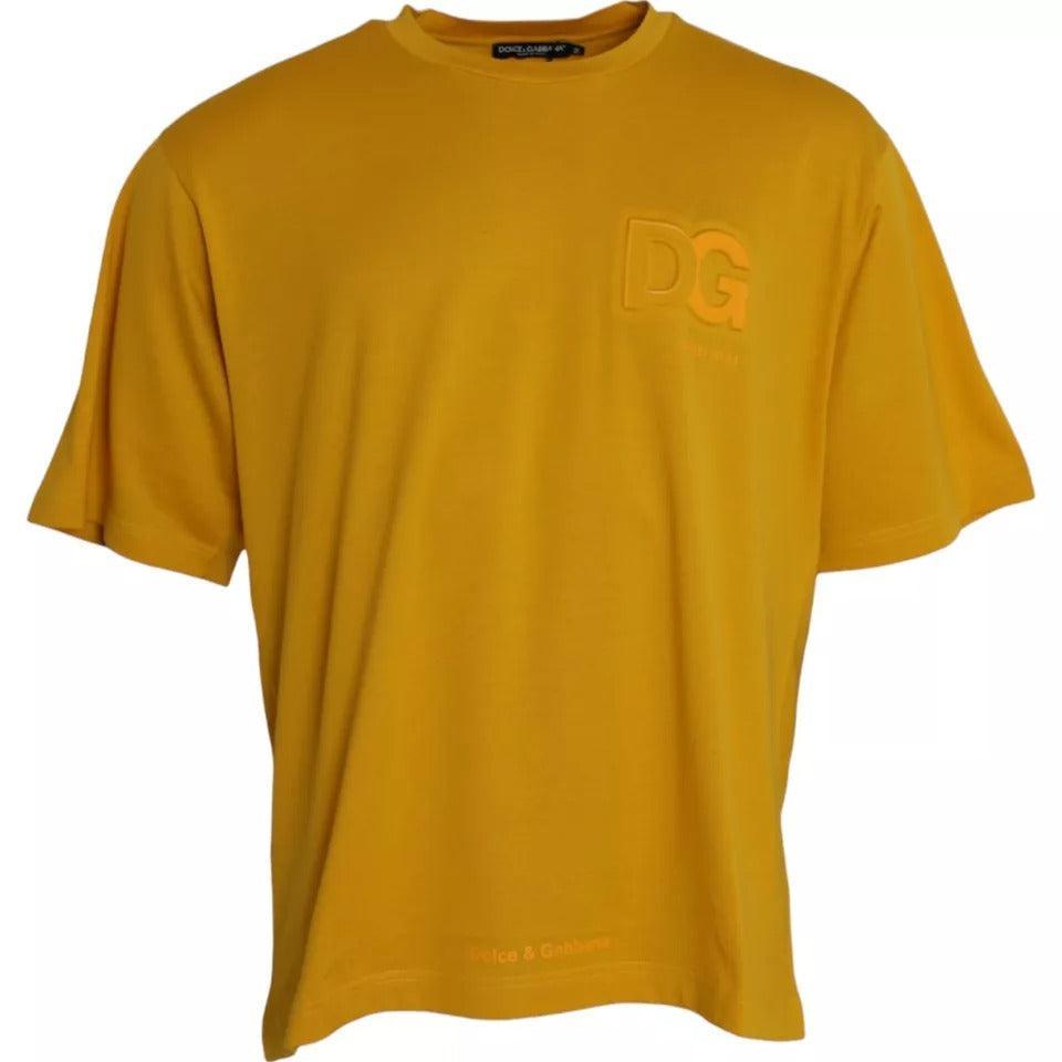Dolce &amp; Gabbana Dark Yellow Logo Cotton Round Neck T-shirt