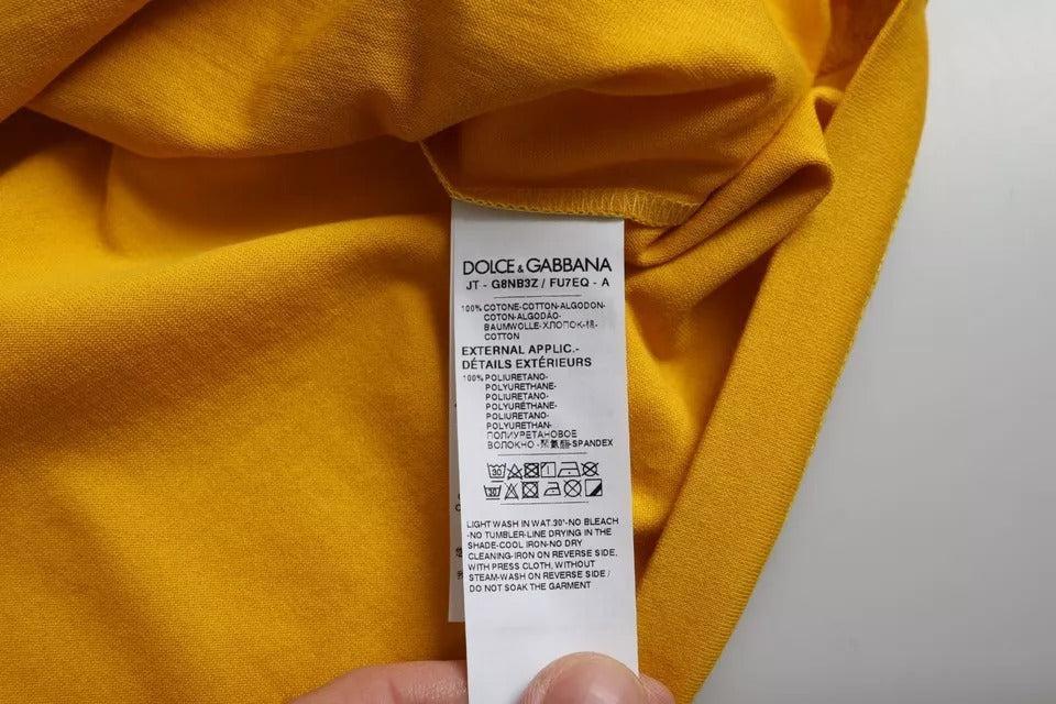 Dolce &amp; Gabbana Dark Yellow Logo Cotton Round Neck T-shirt