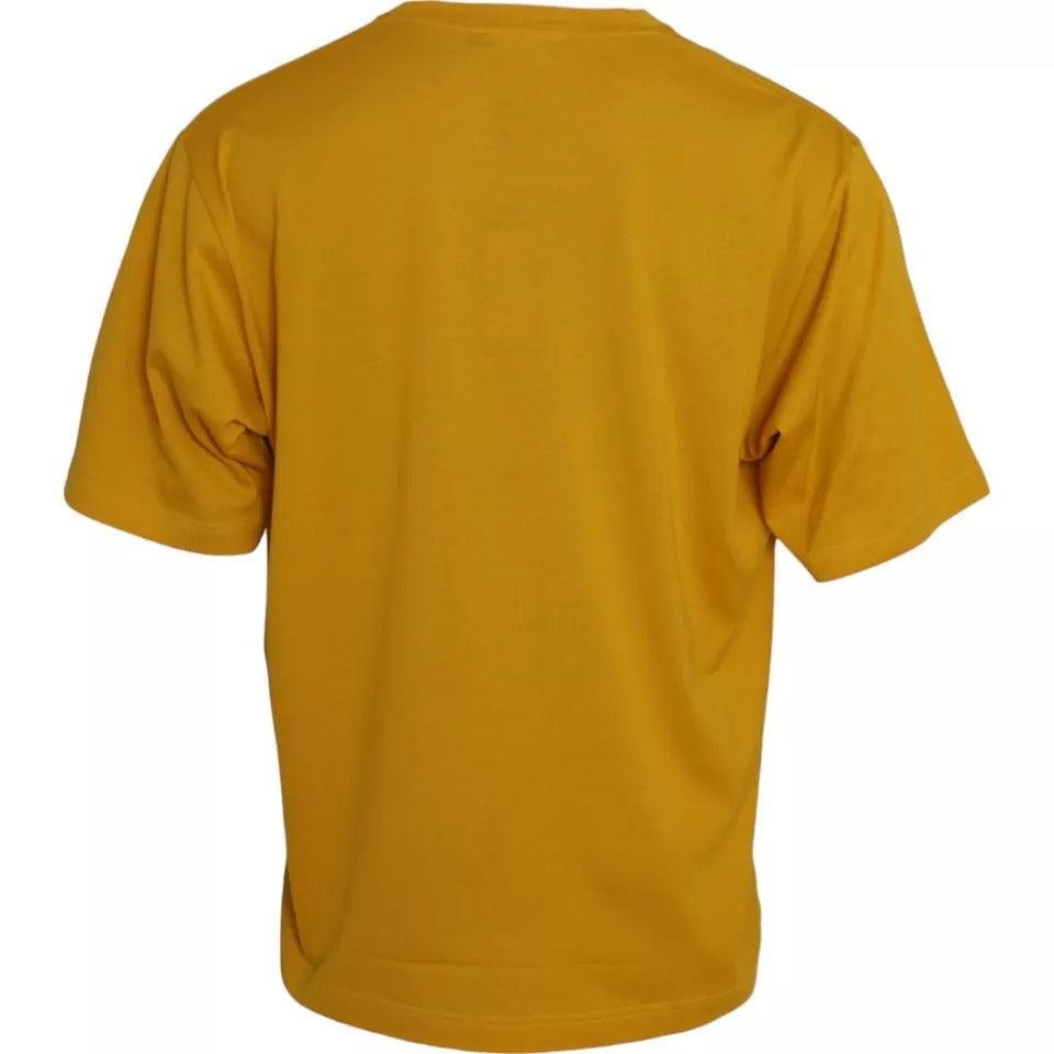 Dolce &amp; Gabbana Dark Yellow Logo Cotton Round Neck T-shirt