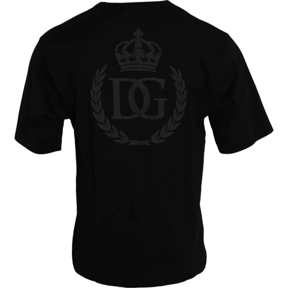 Dolce &amp; Gabbana Black Logo Embossed Cotton Crew Neck T-shirt