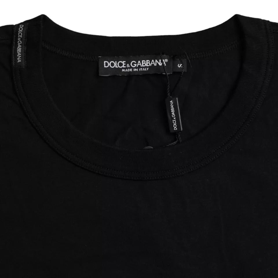 Dolce &amp; Gabbana Black Logo Embossed Cotton Crew Neck T-shirt