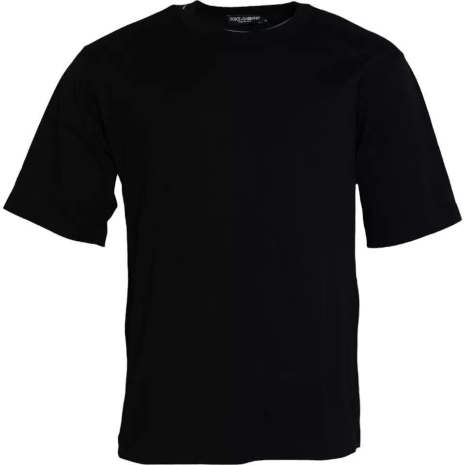 Dolce &amp; Gabbana Black Logo Embossed Cotton Crew Neck T-shirt