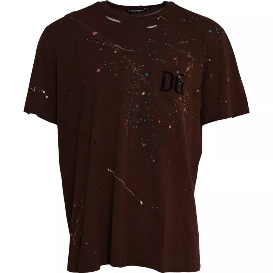 Dolce &amp; Gabbana Brown Color Splash Cotton Crew Neck T-shirt