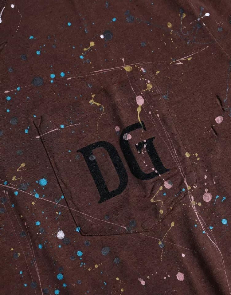 Dolce &amp; Gabbana Brown Color Splash Cotton Crew Neck T-shirt