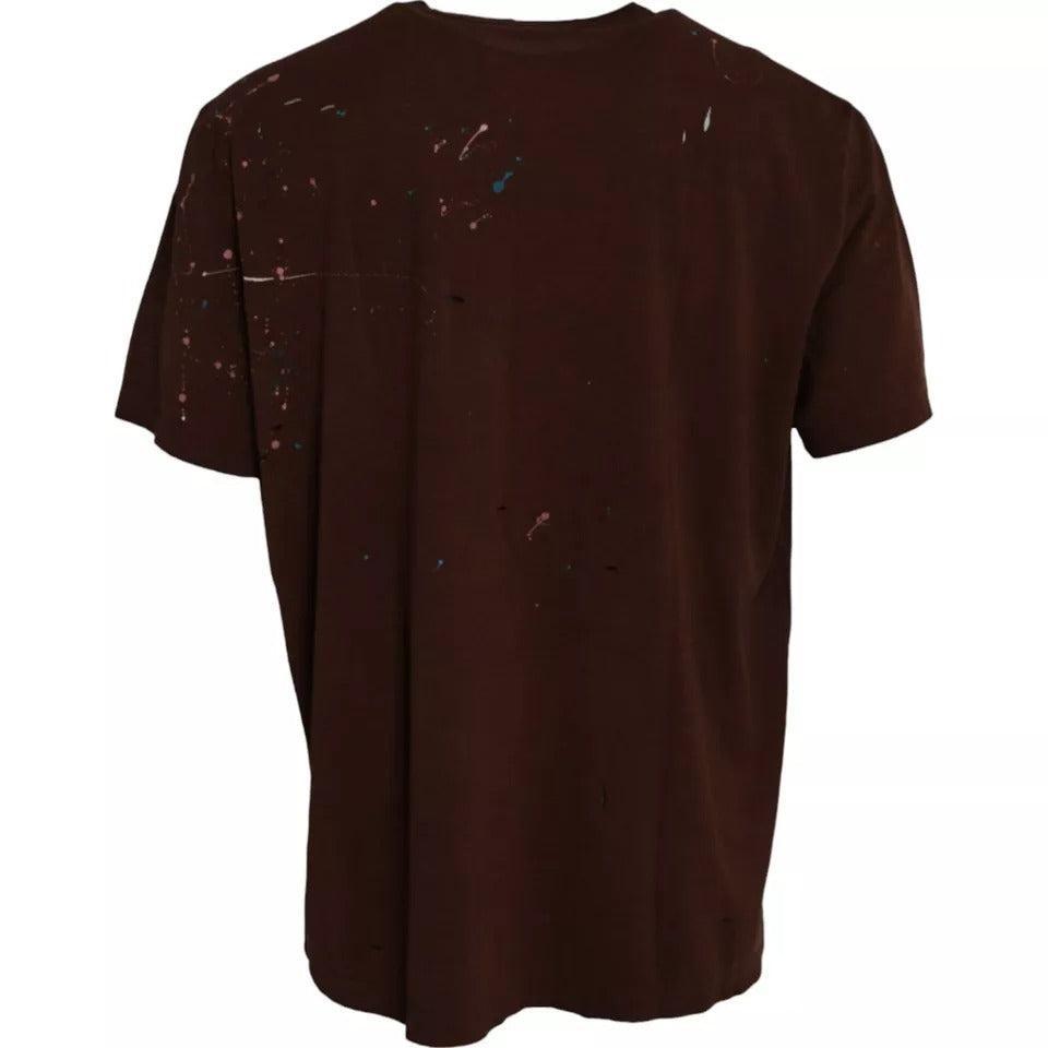 Dolce &amp; Gabbana Brown Color Splash Cotton Crew Neck T-shirt