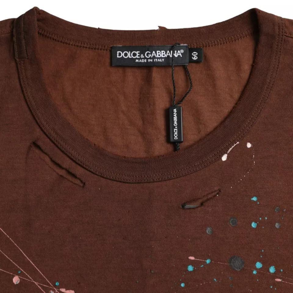 Dolce &amp; Gabbana Brown Color Splash Cotton Crew Neck T-shirt