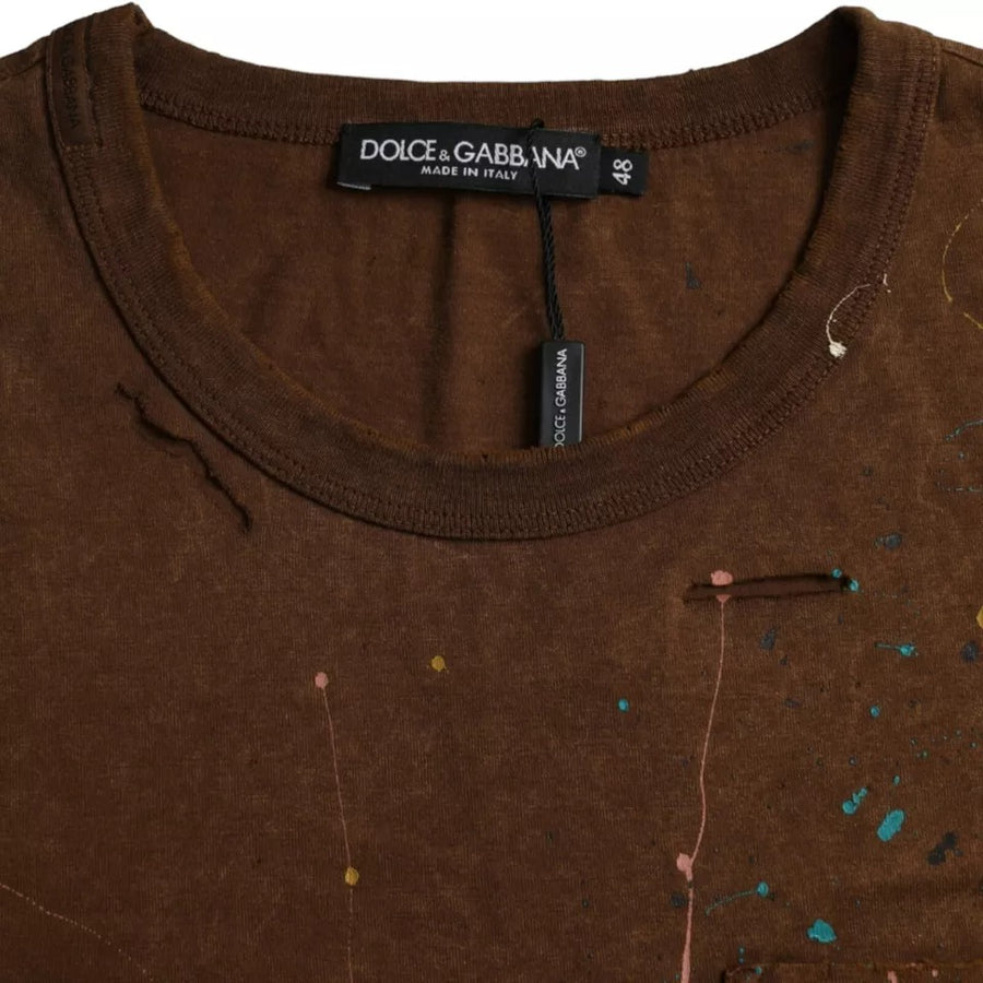 Dolce & Gabbana Brown Color Splash Cotton Crew Neck T-shirt