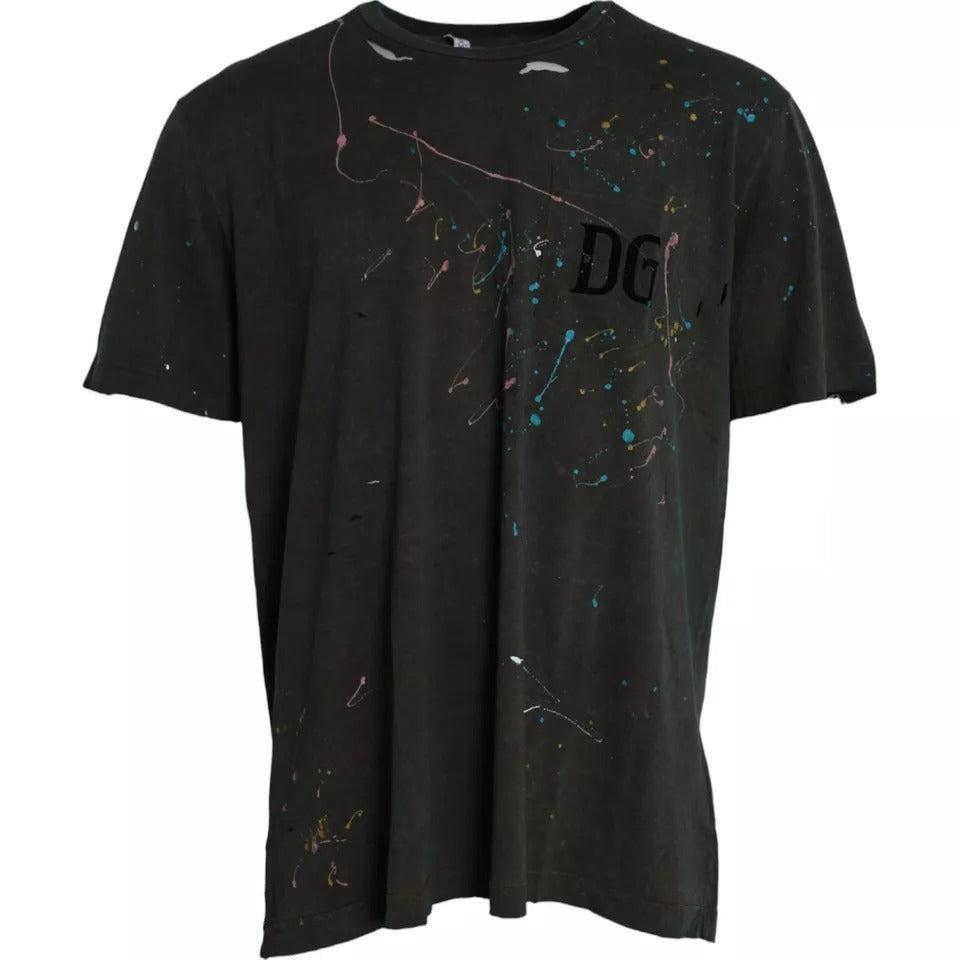 Dolce &amp; Gabbana Gray Color Splash Cotton Crew Neck T-shirt