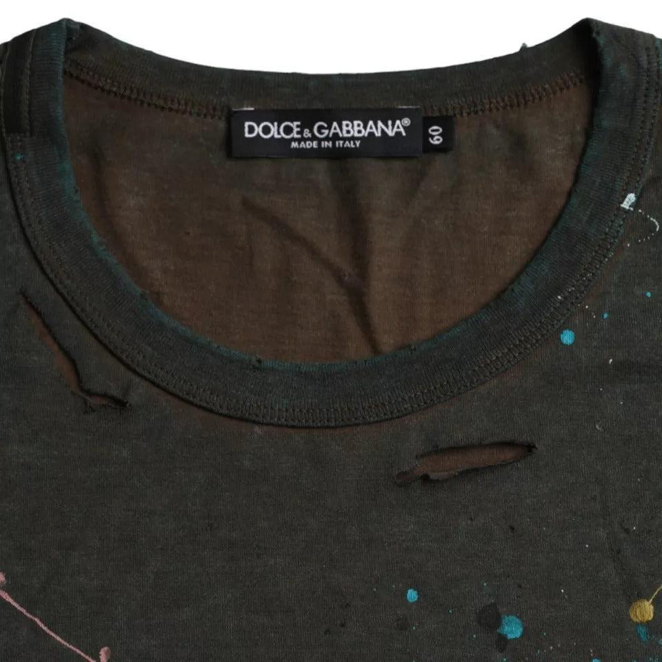 Dolce &amp; Gabbana Gray Color Splash Cotton Crew Neck T-shirt