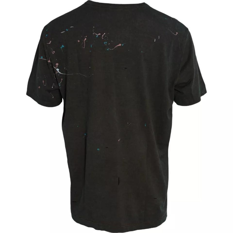 Dolce &amp; Gabbana Gray Color Splash Cotton Crew Neck T-shirt