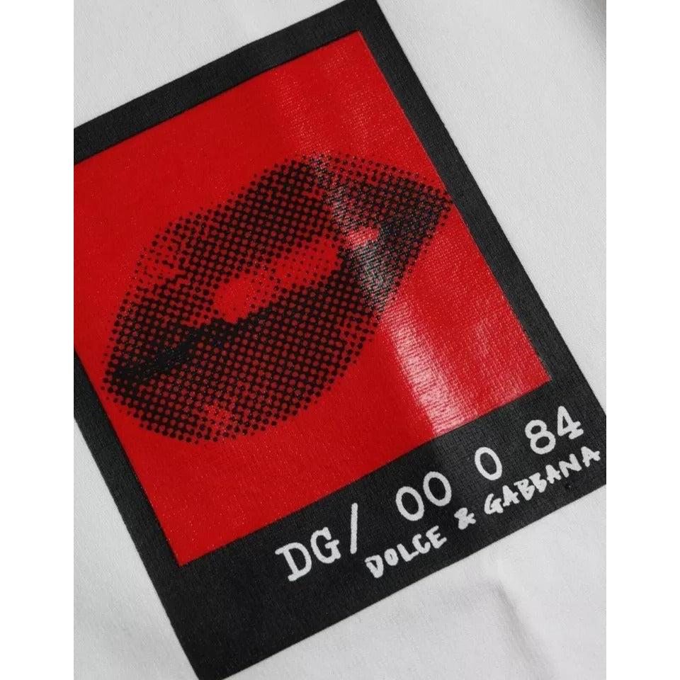 Dolce &amp; Gabbana White Red Lips Print Cotton Men T-shirt