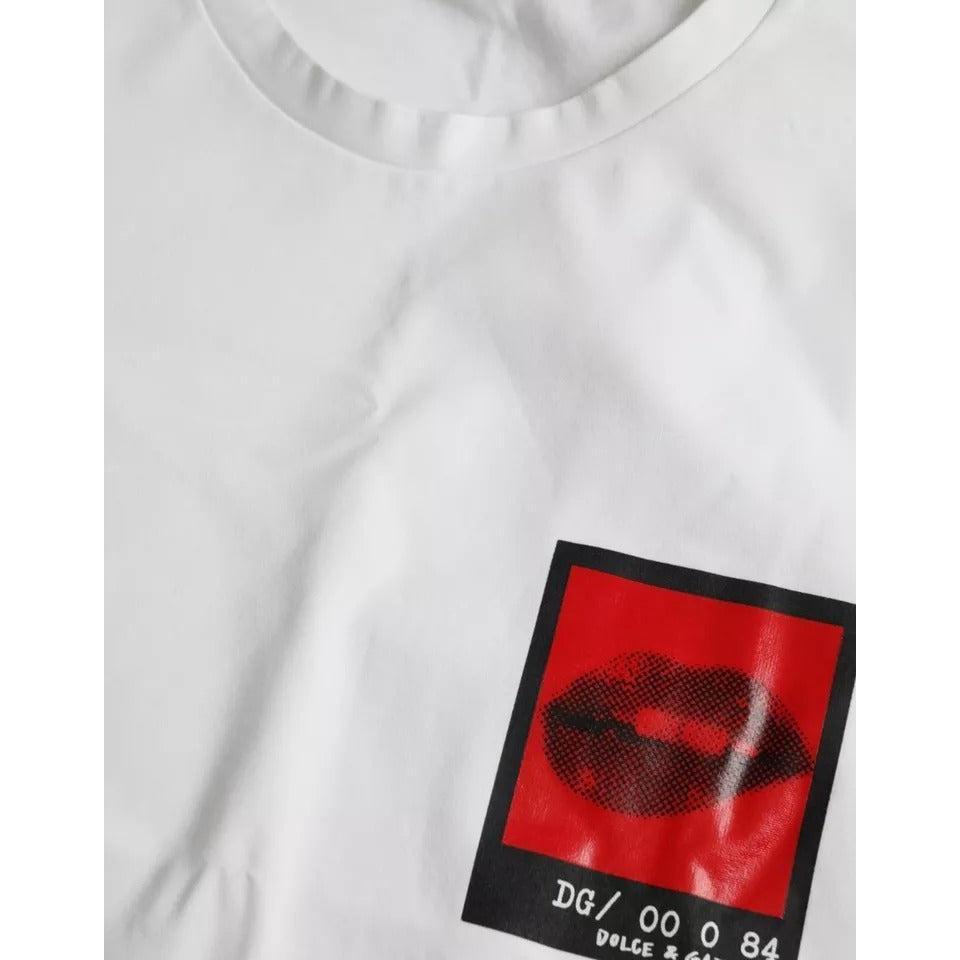 Dolce &amp; Gabbana White Red Lips Print Cotton Men T-shirt