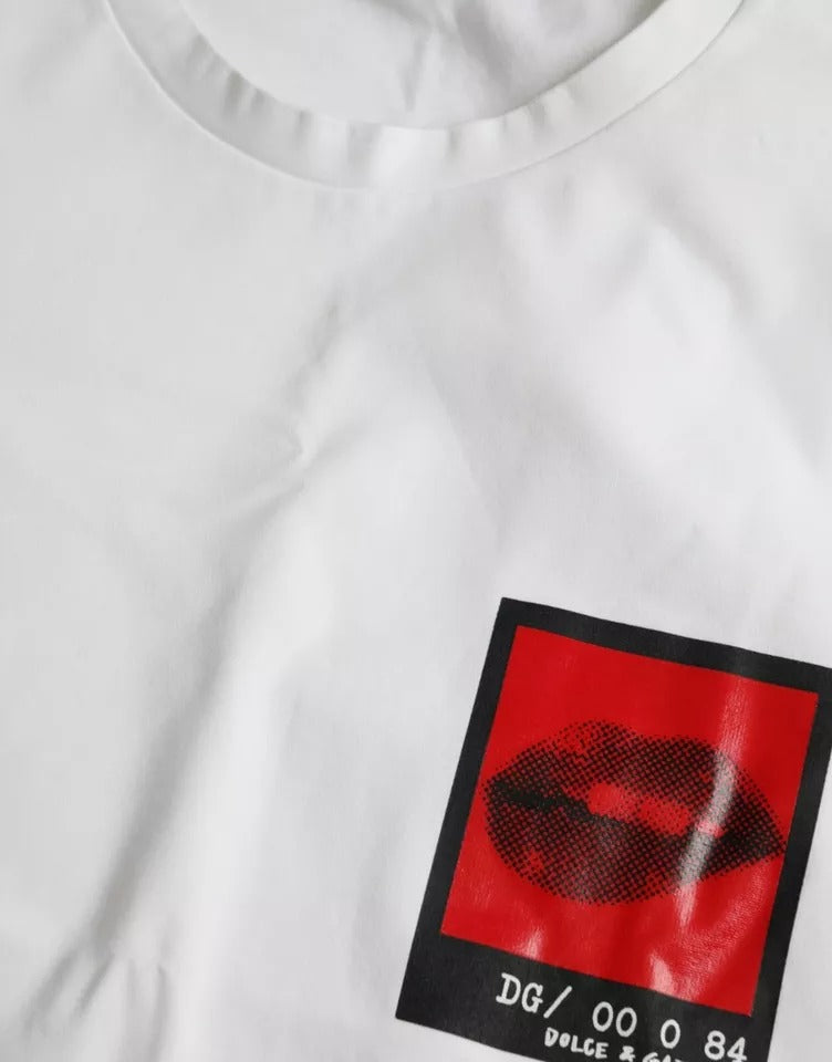 Dolce & Gabbana White Red Lips Print Cotton Men T-shirt