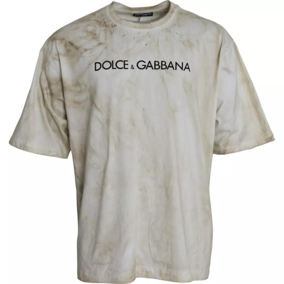 Dolce &amp; Gabbana Off White Logo Cotton Crew Neck T-shirt